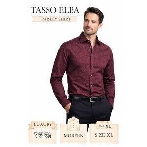 Paisley Burgundy Slim Fit Shirt Men’s XL Button Down Modern Style